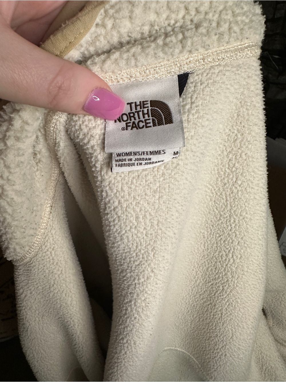 The North Face Women's Cream Sherpa Jacket with Tan Trim - Picture 13 of 14